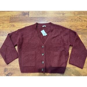 BP Women’s Cardigan Sweater – Burgundy, Size Medium NWT (Imperfection) Retro